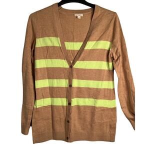 Gap Cardigan Womens Size M Long Sleeve Wool Tan Green Button Up Lightweight